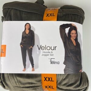 Felina Velour Hoodie & Jogger Set Women’s XXL Green Lounge Tracksuit NEW